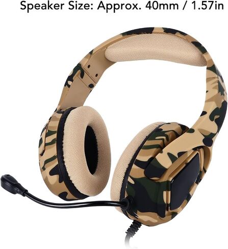 Zunate Wired Gaming Headset, Clear Sound Output Over Ear Headphone with Microphone, Camouflage Color (Cool Black Camo) in Saudi Arabia