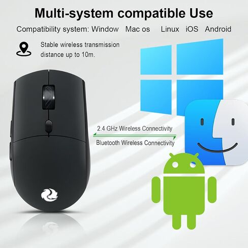 الماوس اللاسلكي بلوتوث （BT5.2+USB 2.4G مستقبل） نقرات هادئة صامتة ， تعمل مع الوضع المزدوج لأزرار الكمبيوتر المحمول/الجهاز اللوحي/Apple/Computer/Mac & Bluetooth Mouse 6 ، (G300 ، الأسود) in Kuwait