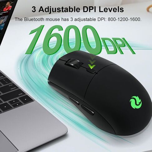 الماوس اللاسلكي بلوتوث （BT5.2+USB 2.4G مستقبل） نقرات هادئة صامتة ， تعمل مع الوضع المزدوج لأزرار الكمبيوتر المحمول/الجهاز اللوحي/Apple/Computer/Mac & Bluetooth Mouse 6 ، (G300 ، الأسود) in Kuwait