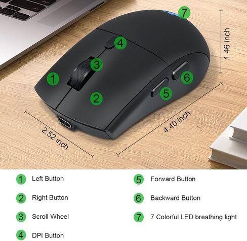 الماوس اللاسلكي بلوتوث （BT5.2+USB 2.4G مستقبل） نقرات هادئة صامتة ， تعمل مع الوضع المزدوج لأزرار الكمبيوتر المحمول/الجهاز اللوحي/Apple/Computer/Mac & Bluetooth Mouse 6 ، (G300 ، الأسود) in Kuwait