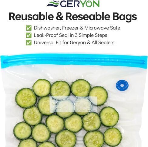 GERYON Vacuum Sealer Bags for Food, Suitable for all Type Vacuum Sealer Machine, Great for Sous Vide Vac Sealer PreCut Bags 20 Pcs Quart Size 8"x12" in Kuwait