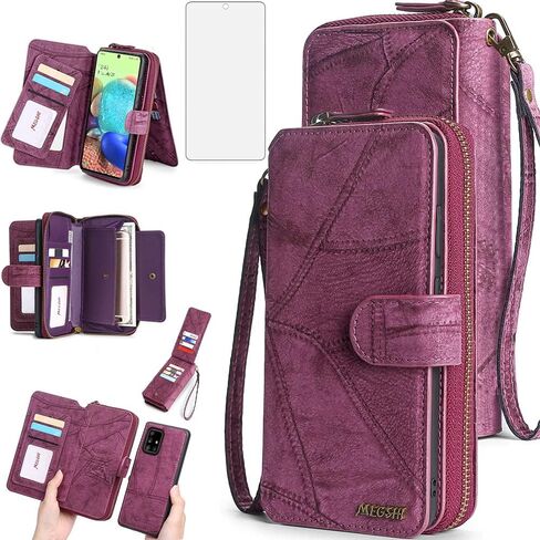 Asuwish Phone Case for Samsung Galaxy A71 5G Zipper Wallet Detachable Cover with Screen Protector and Leather Flip Mirror Card Holder Slot Cell Accessories Mobile A 71 G5 71A S71 SM Women Men Wine Red in Saudi Arabia