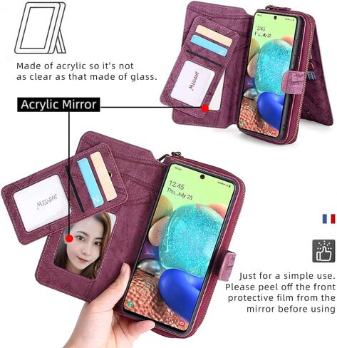 Asuwish Phone Case for Samsung Galaxy A71 5G Zipper Wallet Detachable Cover with Screen Protector and Leather Flip Mirror Card Holder Slot Cell Accessories Mobile A 71 G5 71A S71 SM Women Men Wine Red in Saudi Arabia