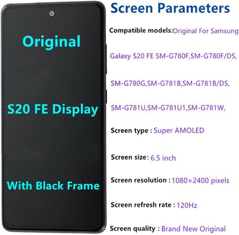 6.5 "" شاشة AMOLED الأصلية لـ Samsung Galaxy S20FE G781U G781B G780G SM-G781U1 استبدال شاشة S20 FE 5G Display Touch Screen Digitizer Assembly (مع إطار أرجواني+غطاء خلفي+أدوات) in Kuwait