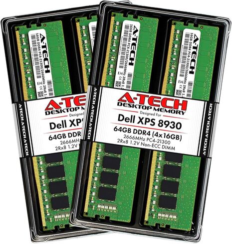 A-Tech 64GB MAX RAM KIT لـ Dell XPS 8930 Tower-(4 × 16 جيجا بايت) DDR4 2666MHz PC4-21300 ترقية سطح المكتب DIMM غير ECC in Saudi Arabia