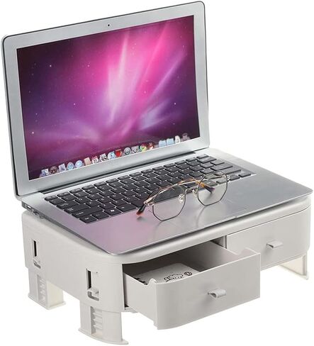 Adjustable Monitor Stand Riser Desktop Holder Bracket with 2 Drawer Storage Box Organizer for Home Office Laptop PC in Saudi Arabia