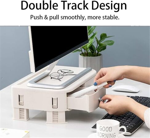 Adjustable Monitor Stand Riser Desktop Holder Bracket with 2 Drawer Storage Box Organizer for Home Office Laptop PC in Saudi Arabia