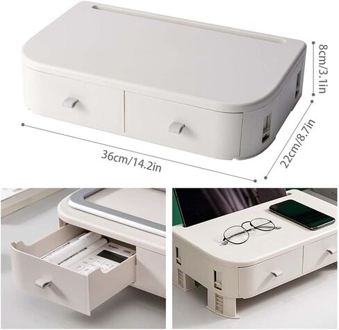 Adjustable Monitor Stand Riser Desktop Holder Bracket with 2 Drawer Storage Box Organizer for Home Office Laptop PC in Saudi Arabia