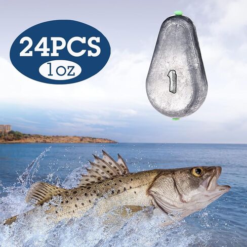 24 Pcs No Roll Sinker Fishing Weights, Flat Inline Sinkers Weights No Snag Slip Sinkers Saltwater Flat Bank River Surf Fishing Gear Tackle for Freshwater Catfish Rig in Saudi Arabia