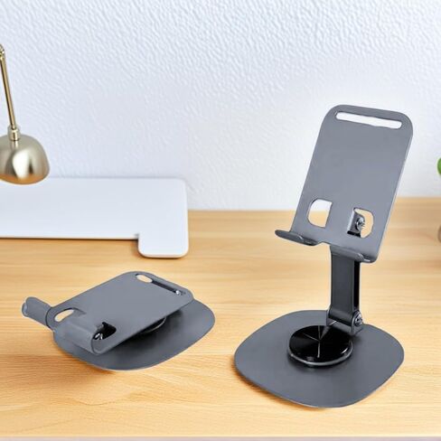 Adjustable Phone Stand for Desk 360 Rotating Foldable Cell Phone Holder Desktop Portable Cellphone Stand, Office Desk Accessories Compatible for iPhone 16 15 14 13 Pro Max, Smartphones, iPad (Grey) in Saudi Arabia