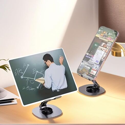 Adjustable Phone Stand for Desk 360 Rotating Foldable Cell Phone Holder Desktop Portable Cellphone Stand, Office Desk Accessories Compatible for iPhone 16 15 14 13 Pro Max, Smartphones, iPad (Grey) in Saudi Arabia