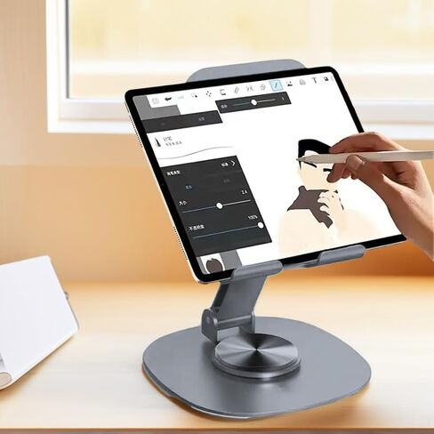 Adjustable Phone Stand for Desk 360 Rotating Foldable Cell Phone Holder Desktop Portable Cellphone Stand, Office Desk Accessories Compatible for iPhone 16 15 14 13 Pro Max, Smartphones, iPad (Grey) in Saudi Arabia