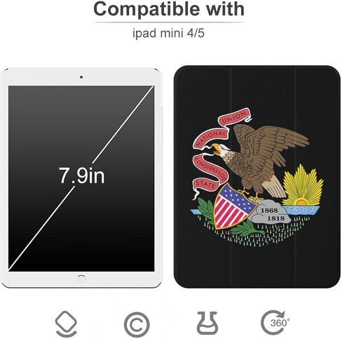 علبة Illinois Flag United States مع حامل القلم Trifold Trifold Stand متوافق مع iPad Mini 4/5/6 Mini6 （8.3in） in Kuwait