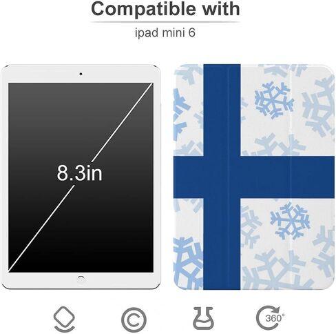 Finland Finnish Flag with Snowflakes Case with Pen Holder Slim Lightweight Trifold Stand Compatible with iPad mini 4/5/6 Mini4/5（7.9in） in Saudi Arabia