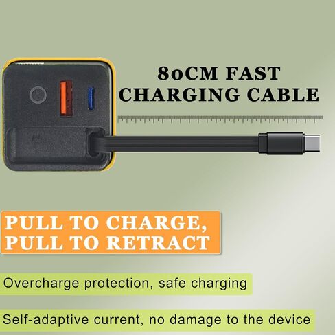 3 in 1 Charger, Retractable Phone Charger Wall Plug, Portable Phone with Foldable Plug for Phones Tablets (Yellow) in Saudi Arabia