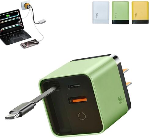 3 in 1 Charger, Retractable Phone Charger Wall Plug, Portable Phone with Foldable Plug for Phones Tablets (Yellow) in Saudi Arabia