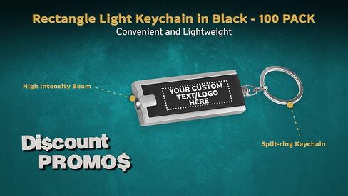 خصم Promos 100 حزمة مفاتيح المصباح - نص قابل للتخصيص ، شعار - مستطيل ، بلاستيك - أسود in Kuwait