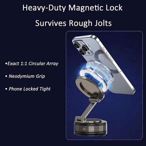 Magnetic Phone Holder for Car - 360° Adjustable Car Phone Holder with Powerful Neodymium Ring Magnet & Vacuum Suction Cup Mount, Universal Cell Phone Stand for Dashboard/Windshield in Saudi Arabia