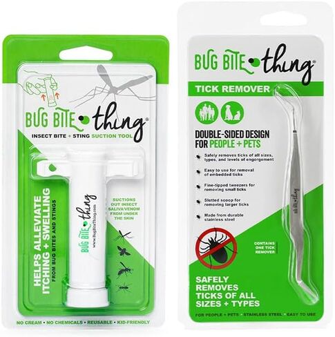 Bug Bite Thing Tick Remover Tool for People & Pets, Patented Two Sided Stainless Steel Design with Fine Tipped Tweezers, Formerly Known as TickEase in Saudi Arabia