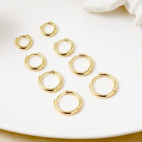 مجموعة أقراط هوب ذهبية 14 قيراط مطلية بالذهب أقراط هوجي هوب هيبوالرجينيك خفيفة الوزن مجوهرات أقراط يومية للنساء الفتيات (نمط 037) in Kuwait