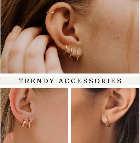 مجموعة أقراط هوب ذهبية 14 قيراط مطلية بالذهب أقراط هوجي هوب هيبوالرجينيك خفيفة الوزن مجوهرات أقراط يومية للنساء الفتيات (نمط 037) in Kuwait