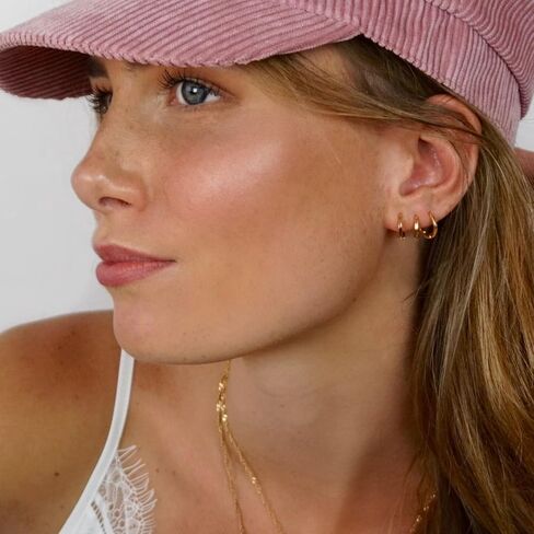 مجموعة أقراط هوب ذهبية 14 قيراط مطلية بالذهب أقراط هوجي هوب هيبوالرجينيك خفيفة الوزن مجوهرات أقراط يومية للنساء الفتيات (نمط 037) in Kuwait