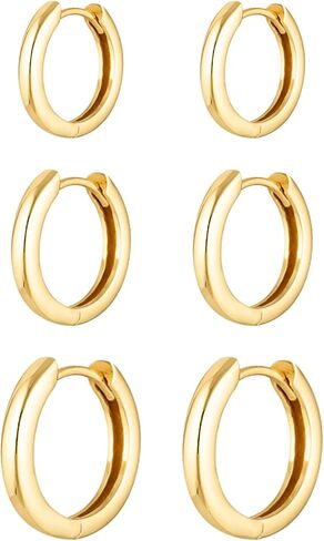 مجموعة أقراط هوب ذهبية 14 قيراط مطلية بالذهب أقراط هوجي هوب هيبوالرجينيك خفيفة الوزن مجوهرات أقراط يومية للنساء الفتيات (نمط 037) in Kuwait