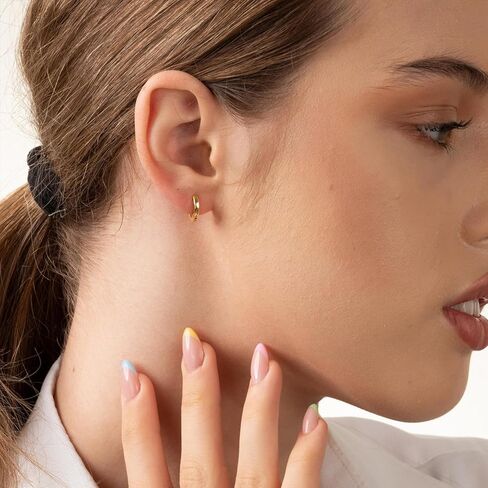 مجموعة أقراط هوب ذهبية 14 قيراط مطلية بالذهب أقراط هوجي هوب هيبوالرجينيك خفيفة الوزن مجوهرات أقراط يومية للنساء الفتيات (نمط 037) in Kuwait