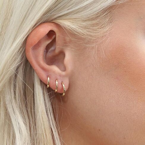 مجموعة أقراط هوب ذهبية 14 قيراط مطلية بالذهب أقراط هوجي هوب هيبوالرجينيك خفيفة الوزن مجوهرات أقراط يومية للنساء الفتيات (نمط 037) in Kuwait