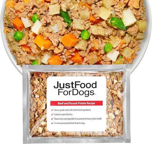 طعام الكلاب الطازج المجمد من JustFoodForDogs، وجبة كاملة أو طعام للكلاب، وصفة الدجاج والأرز الأبيض، 18 أونصة (عبوة من 21 قطعة) in Kuwait