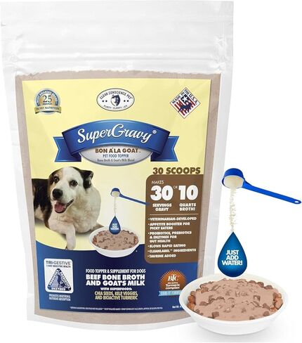 SuperGravy Bon A’ La Goat | Natural Dog Food Gravy Topper | Beef Bone Broth, Goat Milk for Dogs | Gluten Free & Grain Free, 14 Scoops, 01098, White in Kuwait