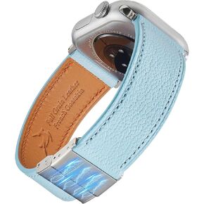 French Goatskin Leather Watch Band with Magnetic Buckle for Apple Watch Series 10 9 8 7 6 5 4 SE SE2 Ultra 2 for Women & Men, Leather Strap for iWatch 38mm 40mm 41mm 42mm 44mm 45mm 46mm 49mm in Saudi Arabia