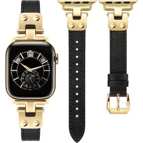Minyee Slim Leather Band متوافق مع نطاقات Apple Watch 38/41/41/42/44/45/46/49 ملم ، حزام جلدي ناعم رفيع مع المصمم لسلسلة IWATCH 10/9/SE/8/7/6/6/5/2/2/1 in Kuwait