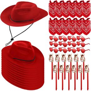 Xtinmee 48 Pcs Cowboy Party Costume Set Include Cowboy Hats Paisley Bandanas Inflatable Stick Horses Heart Shaped Glasses in Kuwait