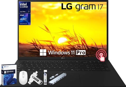 LG GRAM 17 Touchscreen Lapelot Copilot+ PC ، عرض 17 "WQXGA ، Intel Ultra 7 Series 2 258V ، 32 GB RAM ، 4 TB SSD ، Intel ARC Graphics ، Backlit ، Wi-Fi 7 ، Windows 11 Pro in Kuwait