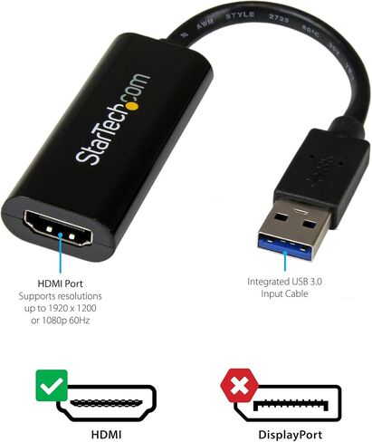 Startech.com USB 3.0 إلى محول HDMI - 1080p (1900x1200) و USB 3.0 إلى محول HDMI المزدوج ، بطاقة الفيديو والرسومات الخارجية - USB Type -A إلى HDMI شاشة العرض المزدوجة ، الأسود (USB32HD2) in Saudi Arabia