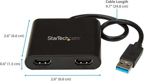 Startech.com USB 3.0 إلى محول HDMI - 1080p (1900x1200) و USB 3.0 إلى محول HDMI المزدوج ، بطاقة الفيديو والرسومات الخارجية - USB Type -A إلى HDMI شاشة العرض المزدوجة ، الأسود (USB32HD2) in Saudi Arabia