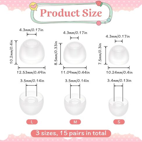 15 Pairs Earbud Tips, Clear Silicone Ear Bud Replacement Tip in-Ear Headphones Soft Earbud Covers Eartips Fit Most in-Ear Earbud（15 Pairs, S/M/L Sizes） in Saudi Arabia
