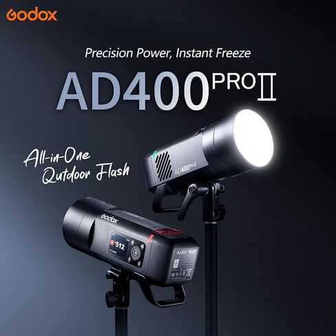 Godox AD400 Pro II Flash Strobe Light ، 0.01-1S Recycle 1/8000S HSS Outdoor Monilight BL-Color مع نظام لاسلكي X Wireless ، ومزامنة واحدة مع بطارية X3 قابلة لإعادة الشحن و Bowens Mount (ترقية AD400PRO) in Kuwait