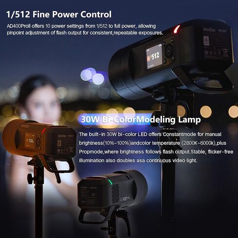 Godox AD400 Pro II Flash Strobe Light ، 0.01-1S Recycle 1/8000S HSS Outdoor Monilight BL-Color مع نظام لاسلكي X Wireless ، ومزامنة واحدة مع بطارية X3 قابلة لإعادة الشحن و Bowens Mount (ترقية AD400PRO) in Kuwait