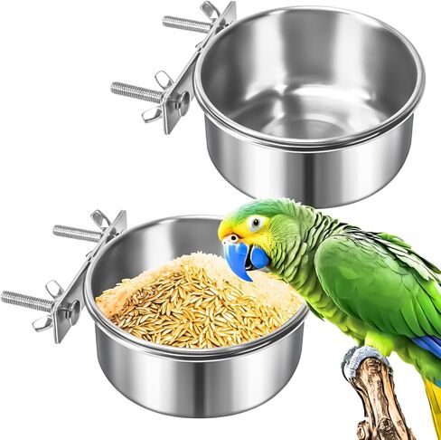 MotBach 3 Pieces Stainless Steel Bird Feeding Dish Cups, Bird Feeder Parrot Food Water Bowls with Clamp, Pet Cage Cups Holder for Bird Parrot Cockatiel Conure Budgies Parakeet Small Animal in Saudi Arabia