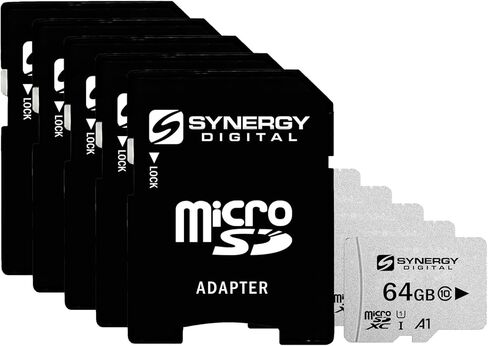 Synergy Digital 64GB Micro SDXC Secure Digital UHS-I Memory Cards, Compatible with HUBSAN X4 H107C-HD Quadcopter Drone - Class 10, U1, 100MB/s, 300 Series - Pack of 5 in Saudi Arabia