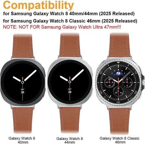 متوافق مع Samsung Galaxy Watch 8 40mm 44mm/Watch 8 Classic 46mm Bands Leather ، Women Men Genine Leather Sport Resport Strap Band for Galaxy Watch 8/8 Classic in Saudi Arabia