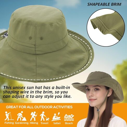 Waterproof Wide Brim Bucket Hat, Womens Sun Hat with Ponytail Hole, Bendable Brim Cowboy Hat for Beach Fishing Gardening in Saudi Arabia