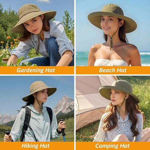 Waterproof Wide Brim Bucket Hat, Womens Sun Hat with Ponytail Hole, Bendable Brim Cowboy Hat for Beach Fishing Gardening in Saudi Arabia