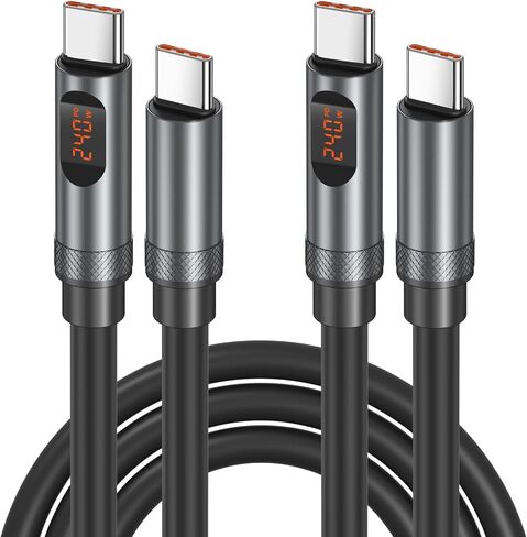 شحن Excgood C إلى C Cable Charging Fast ، 240W [6ft] Cable USB-C مع عرض LED شاحن طويل من نوع C-Charger for iPhone 16 15 iPad MacBook Pro Air Air Airbops Galaxy S25 Android هواتف ، 2 عبوة in Kuwait
