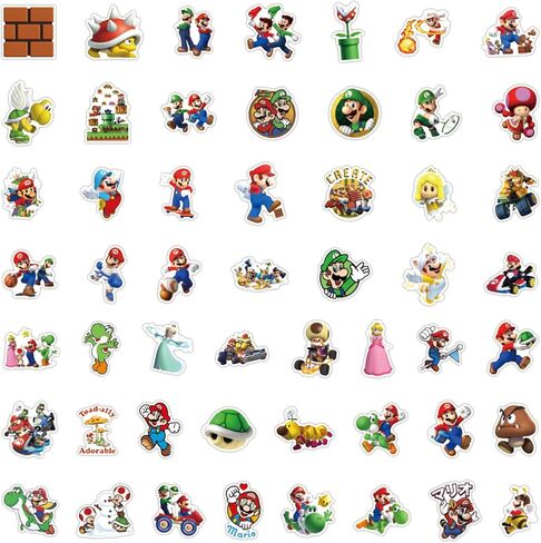 50 Pcs Mario Stickers, Large Bulk Sticker for Laptop, Phone, Water Bottles, Computer Cars... Decal DIY Décor for Bumper Accesory in Kuwait