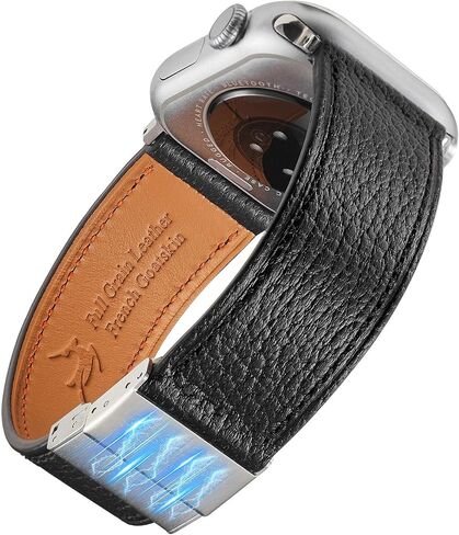 فرنسي Goatskin Leather Watch Band مع مشبك مغناطيسي لسلسلة Apple Watch Series 10 9 8 7 6 5 4 SE SE2 Ultra 2 للنساء والرجال ، حزام جلدي لـ IWatch 38mm 40mm 41mm 42mm 44mm 45mm 46mm 49mm in Saudi Arabia
