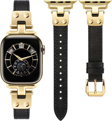 Minyee Slim Leather Band متوافق مع نطاقات Apple Watch 38/41/41/42/44/45/46/49 ملم ، حزام جلدي ناعم رفيع مع المصمم لسلسلة IWATCH 10/9/SE/8/7/6/6/5/2/2/1 in Kuwait