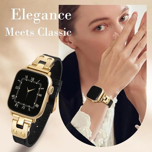 Minyee Slim Leather Band متوافق مع نطاقات Apple Watch 38/41/41/42/44/45/46/49 ملم ، حزام جلدي ناعم رفيع مع المصمم لسلسلة IWATCH 10/9/SE/8/7/6/6/5/2/2/1 in Kuwait